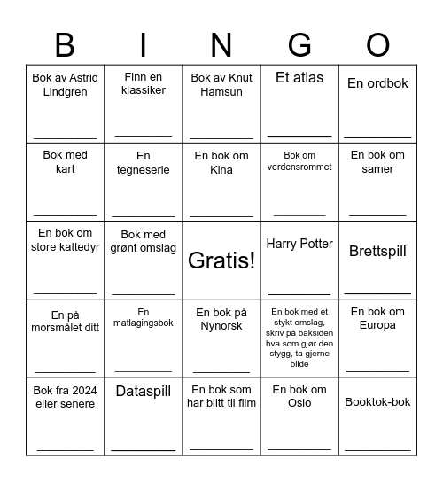 Biblioteks Bingo Card