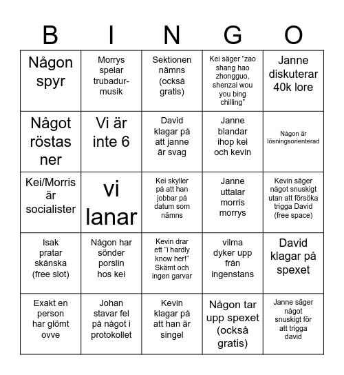 Möte Bingo Card