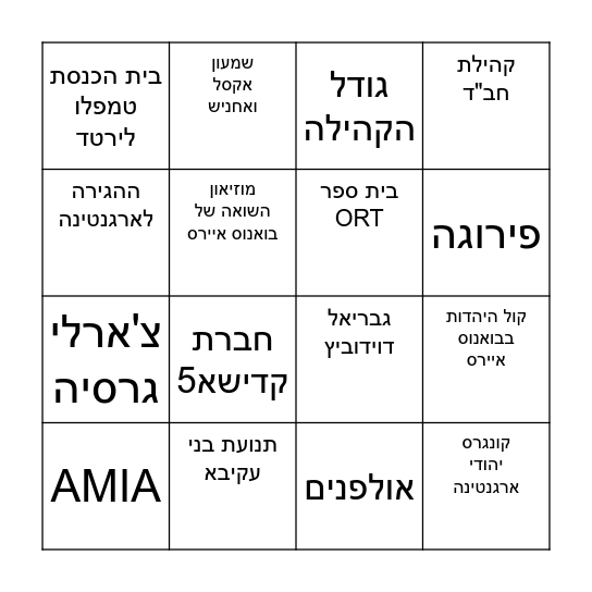 הקהילה היהודית בארגנטינה Bingo Card