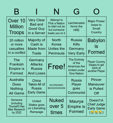 Rise of Nations Bingo Card