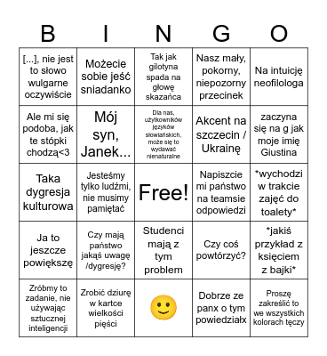 Gramatyka z dr Krawczyk Bingo Card