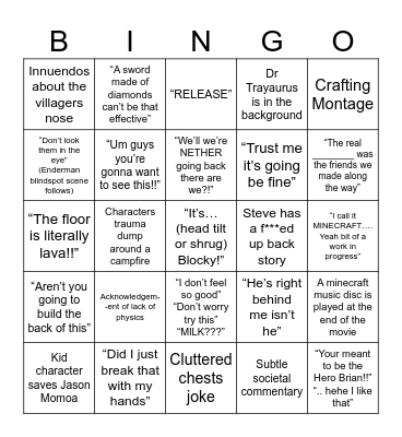 Minecraft Movie Bingo Card