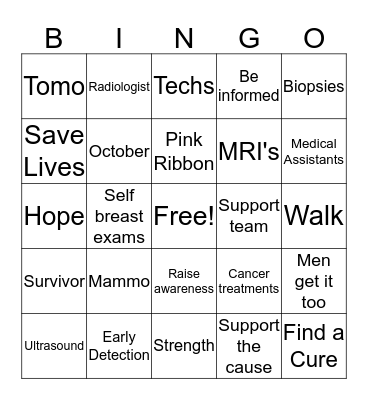 Breast Cancer Awareness Bingo Card