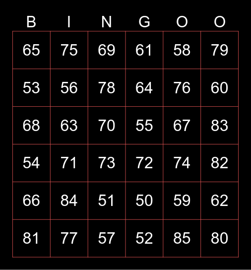 BINGO大戰第5回合 Bingo Card