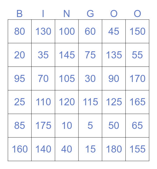 BINGO大戰第6回合 Bingo Card