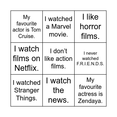 Films and TV programmes Bingo Card