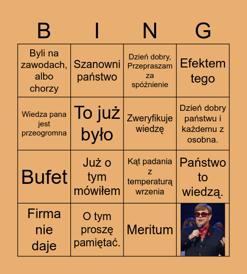 Elton John stary dziadek :) Bingo Card