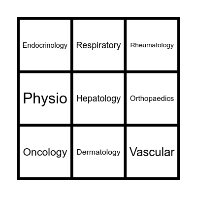 Service Specialities Bingo Card