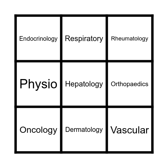 Service Specialities Bingo Card