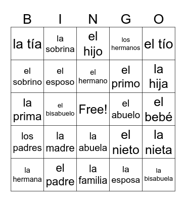 La familia Bingo Card