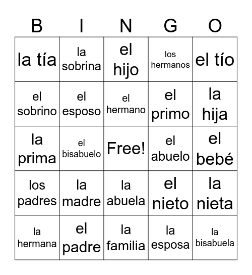 La familia Bingo Card