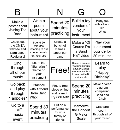 Spring Break - Dragon Thunder Band Bingo Card