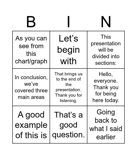KŚ presentation bingo Card