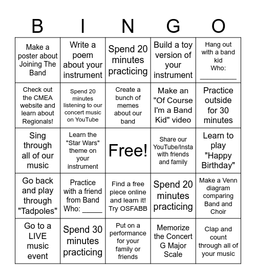 Spring Break - Dragon Thunder Band Bingo Card