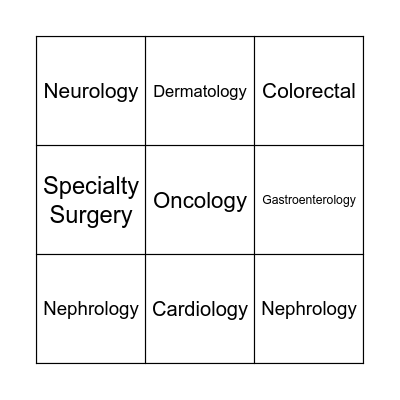Medical Specialty Bingo Card