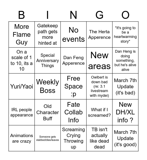 3.2 Livestream Bingo Card