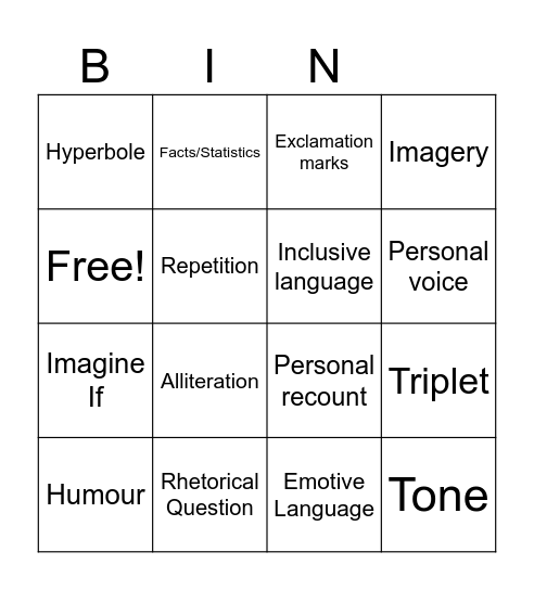 Persuasive Techniques Bingo Card