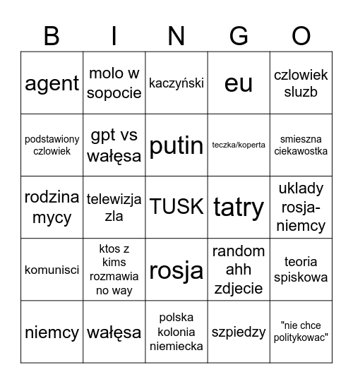 co dzisiaj powie myca Bingo Card
