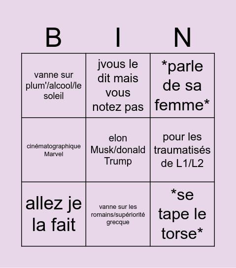 CM Ancienne Bingo Card