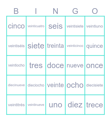 Los números del 1 al 31 Bingo Card