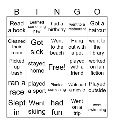 Spring Break Bingo Card