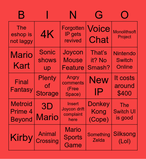 Switch 2 Direct Bingo Card