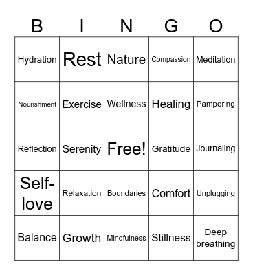 Mental Health Bingo Card
