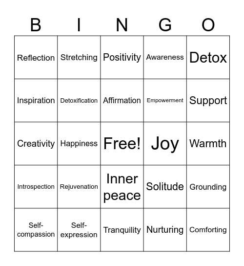 Mental Health Bingo Card