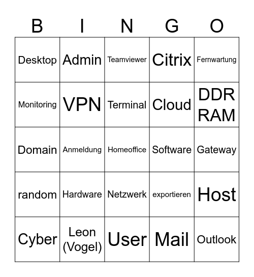 Untitled bingo card