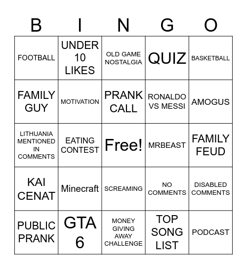 Untitled Bingo Card