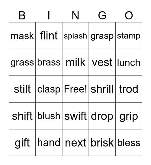 Initial and Final Blends Bingo Card
