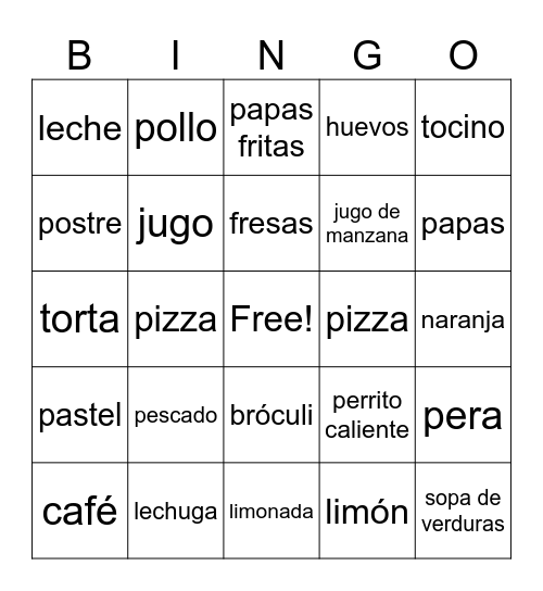 La Comida Bingo Card