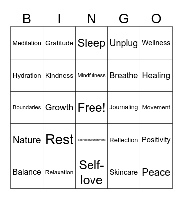 Mental Health Bingo Card