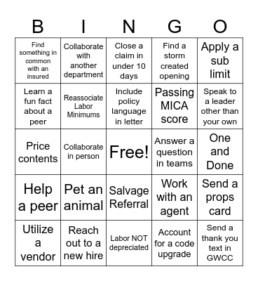 Lone Star Bingo Card