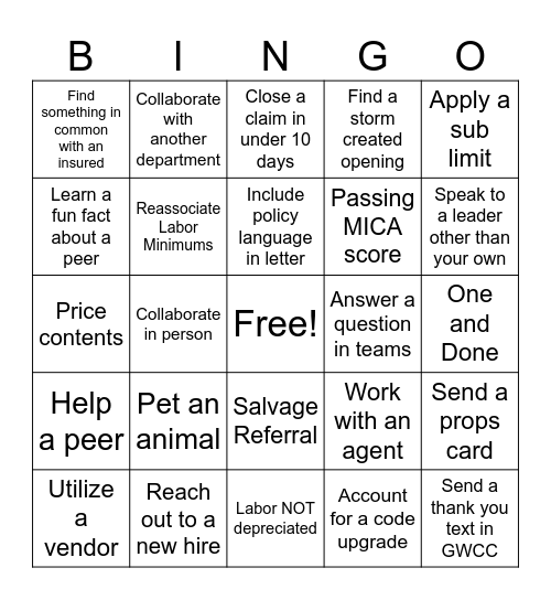 Lone Star Bingo Card