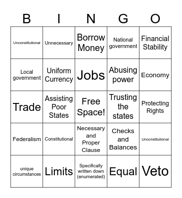 National Bank Debate Bingo Card