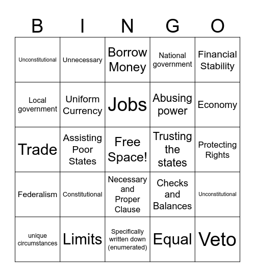National Bank Debate Bingo Card