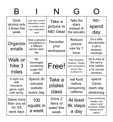 March Madness Wellness Challenge Week 4 Bingo Card