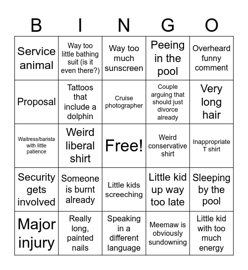 Cruise day 3 Bingo Card