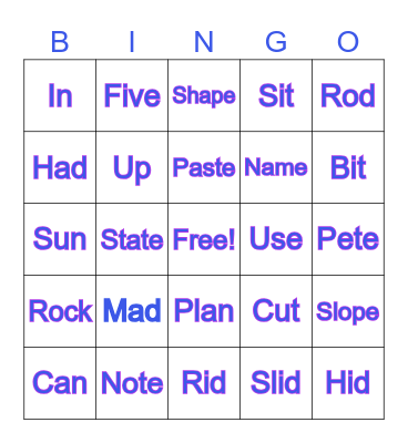 Phonics: Silent "e" Changes Bingo Card