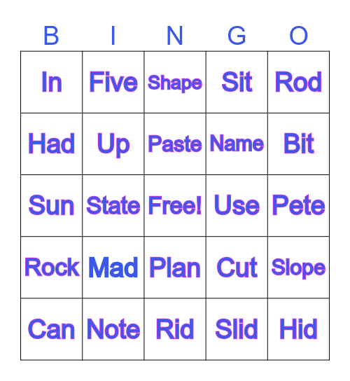 Phonics: Silent "e" Changes Bingo Card