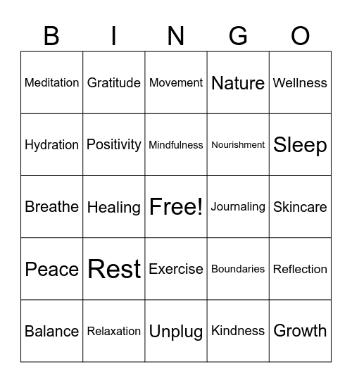 Mental Health Bingo Card