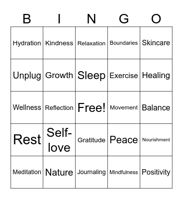 Mental Health Bingo Card