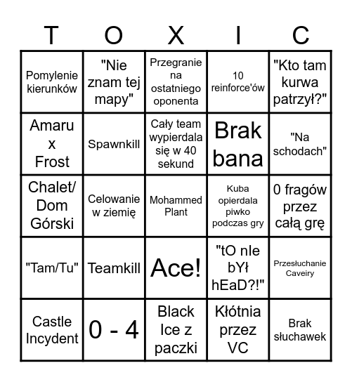 Deszcz Łuk Sześć Oblężenie Bingo Card