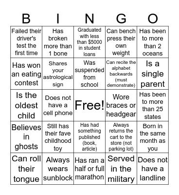 PEOPLE BINGO 2 Bingo Card