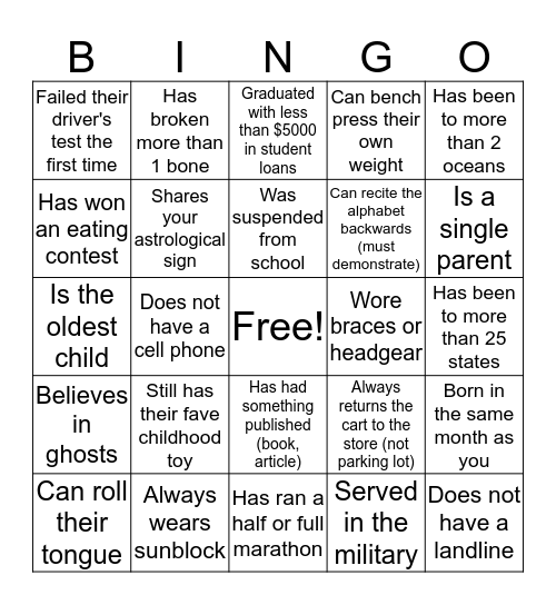 PEOPLE BINGO 2 Bingo Card