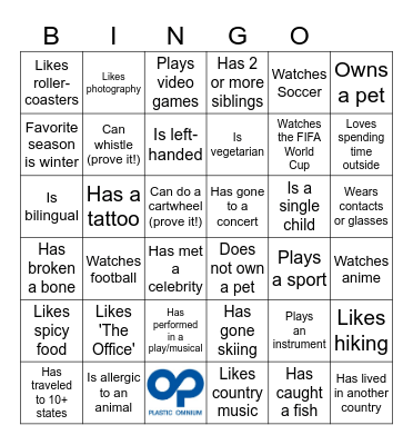 Orientation Icebreaker Bingo Card