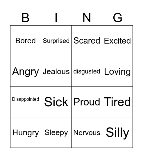 EMOTIONS Bingo Card