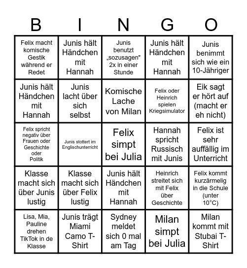 Klassenbingo Card