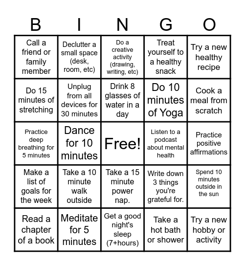 April Self-Care BINGO Card
